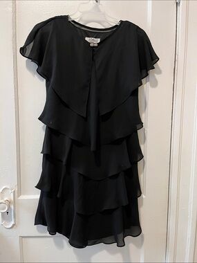 Tiered Ruffle Midi Dress in Black by